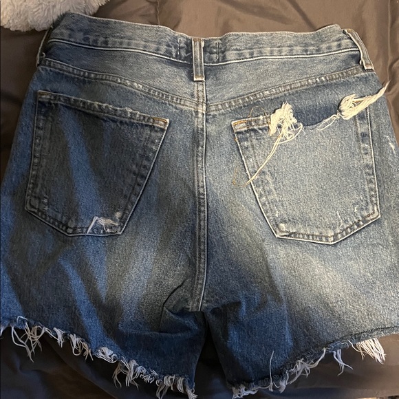 Agolde Distressed Blue Jean Shorts - Picture 3 of 4